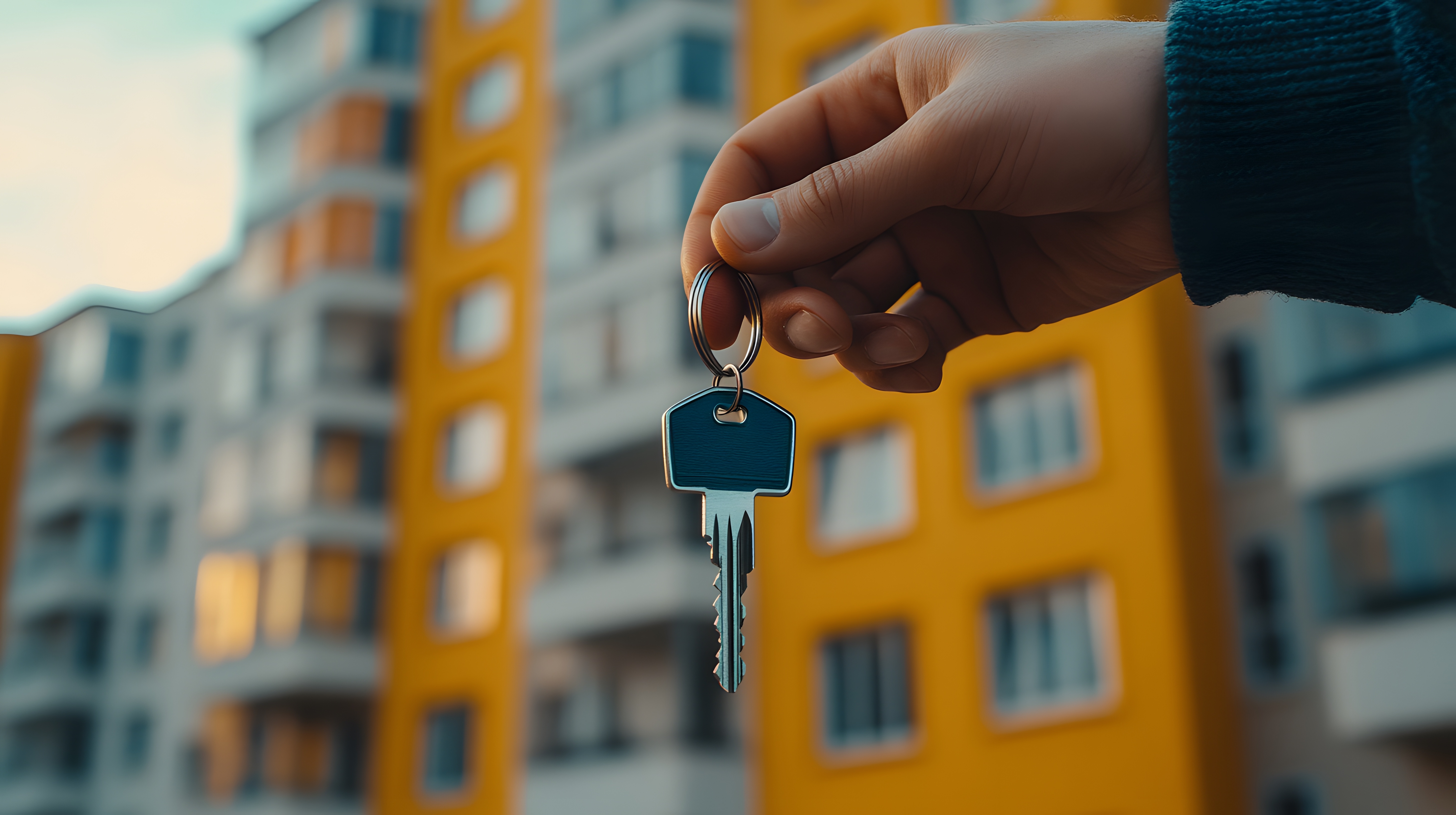 PIA Person hält Schlüssel für die neue Wohnung in der Hand